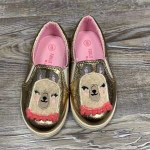 Falls Creek Gold and Pink Llama Kids Slippers